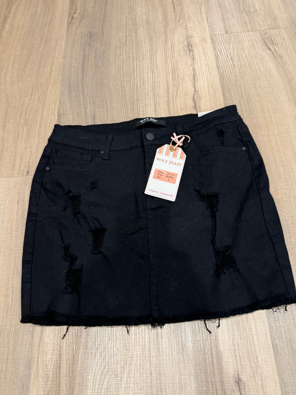 Black Distressed Denim Skirt with Tag